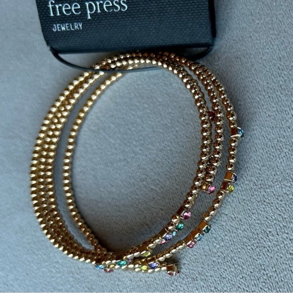 Free Press ~ Wrap Gold Tone Bracelet with Multicolored Rhinestones ~ New